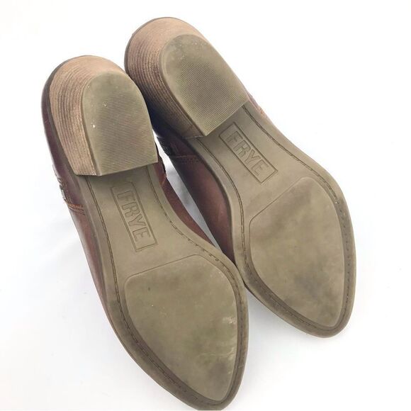 Frye JUDITH Brown Leather Double Zip Heeled Ankle Boots in Wheat - Picture 12 of 16